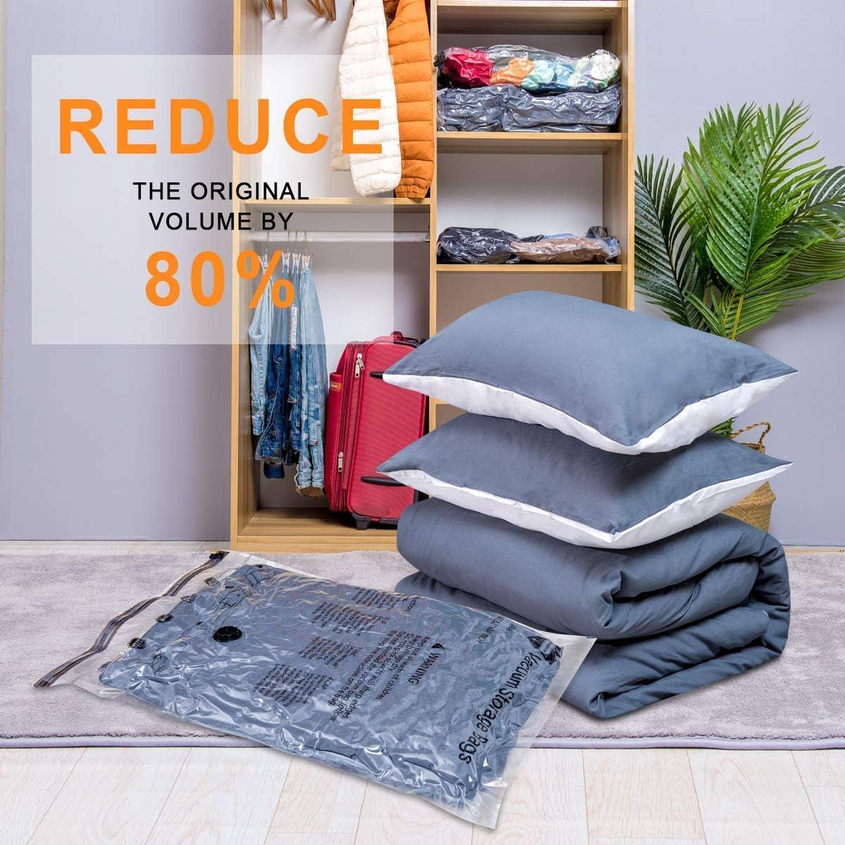 15 Pack Vacuum Storage Bags with Electric Pump (3 Jumbo, 3 Large, 3 Medium, 3 Small, 3 Roll Up), Plastic Packaging Bags,Space Saver Sealer Bag for Blankets, Comforters, Pillows, Clothes Storage