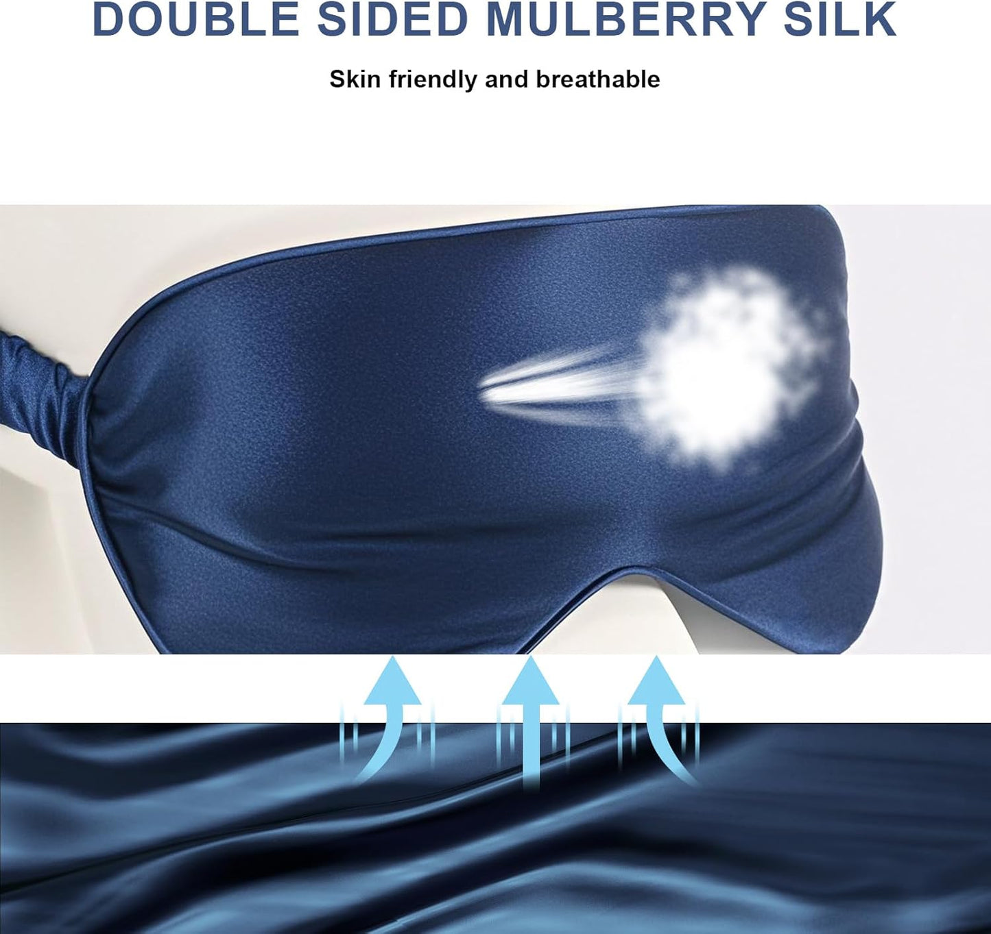 100% Mulberry Silk Sleep Mask, Ultra-Soft Light Blocking Eye Cover for Travel & Rest(NavyBlue)
