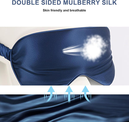100% Mulberry Silk Sleep Mask, Ultra-Soft Light Blocking Eye Cover for Travel & Rest(NavyBlue)