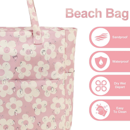 Waterproof Beach Tote Pool Bags for Women Ladies Extra Large Gym Tote Carry On Bag With Wet Compartment for Weekender Travel