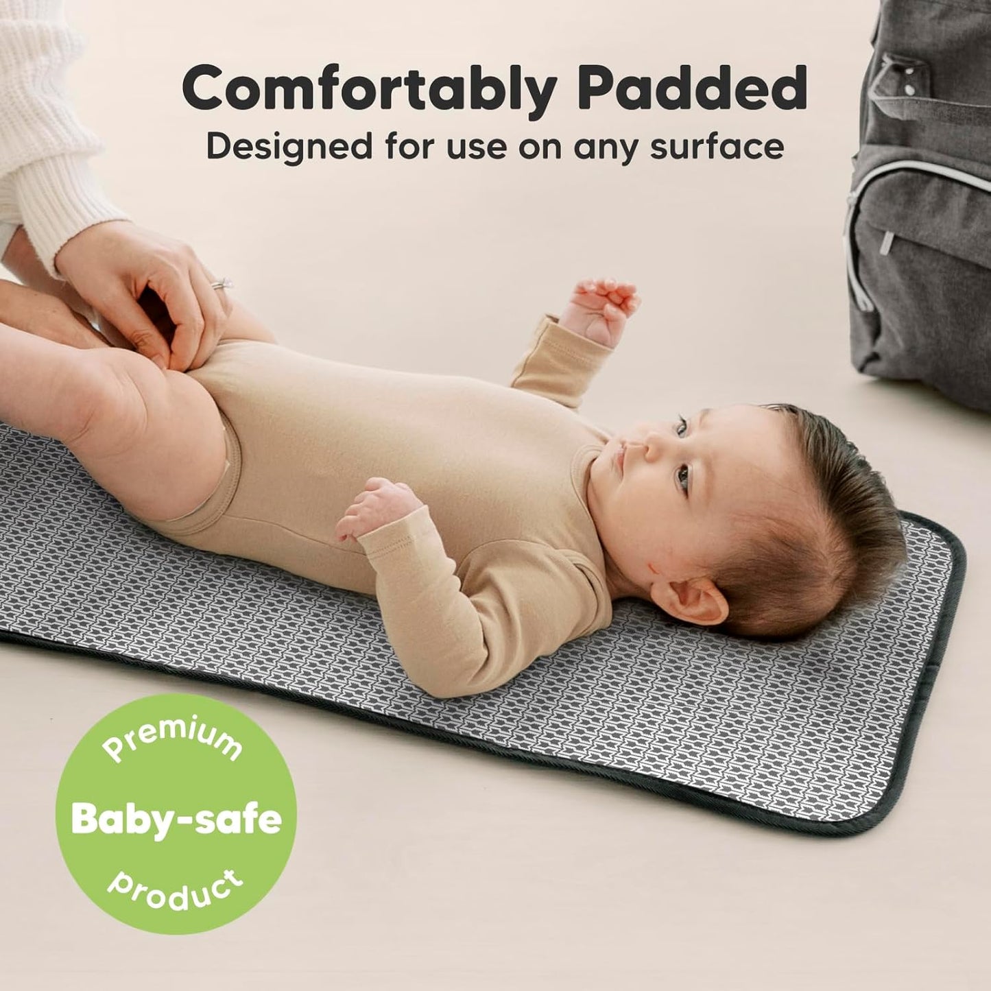 KeaBabies Portable Diaper Changing Pad, Easy Wipe Clean - Foldable Waterproof Baby Changing Mat for Diaper Bag, Compact, Lightweight, 25x13 Baby Changer Travel Essential, Machine Washable (Black Geo)