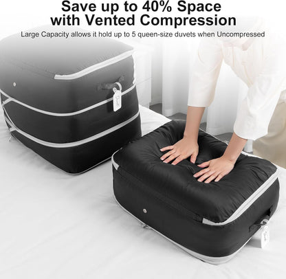 Comforter Storage Bag - Large Capacity Blanket Storage Bags 3-Layer Ultra Space Saving Self Compression Organizer, Washable Compression Bags for Storage Comforter Blanket, 2-Pack, Black