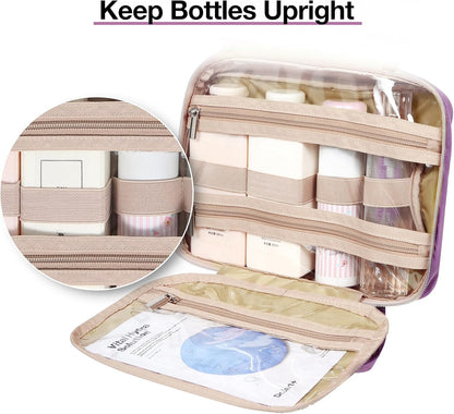 BAGSMART Toiletry Bag Hanging Travel Makeup Organizer with TSA Approved Transparent Cosmetic Bag Makeup Bag for Full Sized Toiletries, Large-Purple