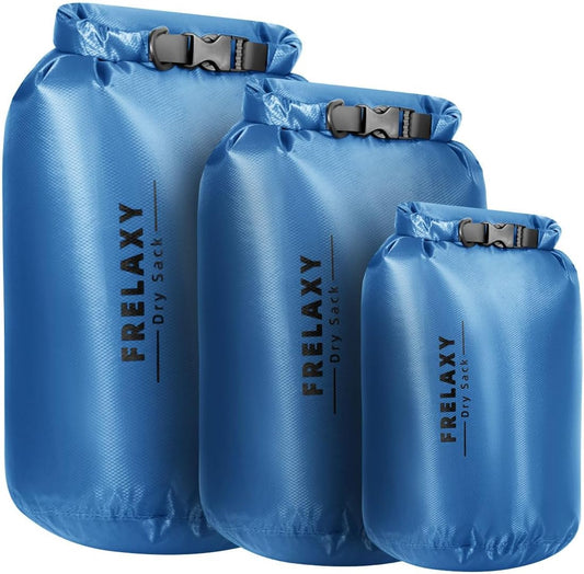 Frelaxy Waterproof Dry Bag 2 Pack/3 Pack, Lightweight Portable Dry Bags, 5L & 15L & 25L Durable Dry Sack Set Keep Gear Dry for Hiking, Camping, Boating, Backpacking, Kayaking (3 Pack - Blue)