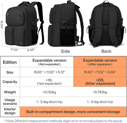 mixi Large Capacity Travel Laptop Backpack, Lightweight Durable College Bookbag Men Woman 15.6" Computer Bag, Water Resistant Outdoor Hiking Backpacks With Multifunction Pockets, 17 Inch Expandable