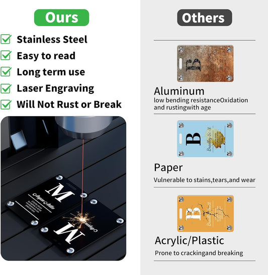 4 Pack Personalized Luggage Tags for Suitcases, Handmade Engraved Stainless Steel Custom Luggage Tags for Cruise Travel with Stainless Loop, Suitcase Identifier Metal Name Baggage Tag