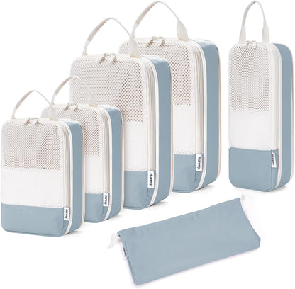 Narwey 6 Set Compression Packing Cubes for Travel Kids Women Carry on, Packing Organizers Bag for Backpack Luggage Suitcase Duffle Bags