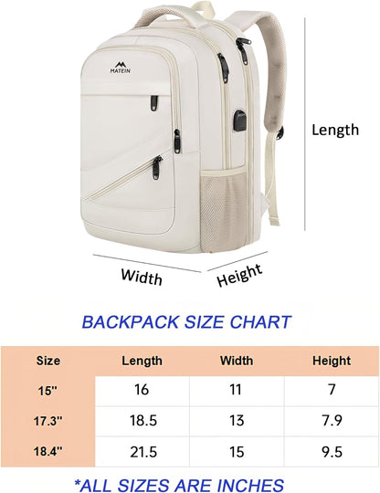 MATEIN Extra Large Travel Backpack for Women, 18 Inch TSA College Backpack with Multiple Pockets and USB Charging Port, 50 L Business Work Carry On Computer Bags, Cream Beige