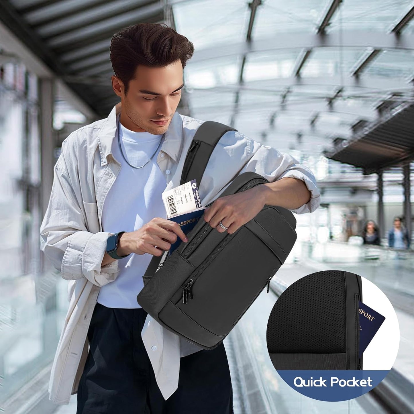 Business Backpack for Men Lightweight Commute Laptop Backpack Anti-Theft Water Resistant Backpack for 17.3 Inch Computer for Daily Office Work with Small Bag(Black)