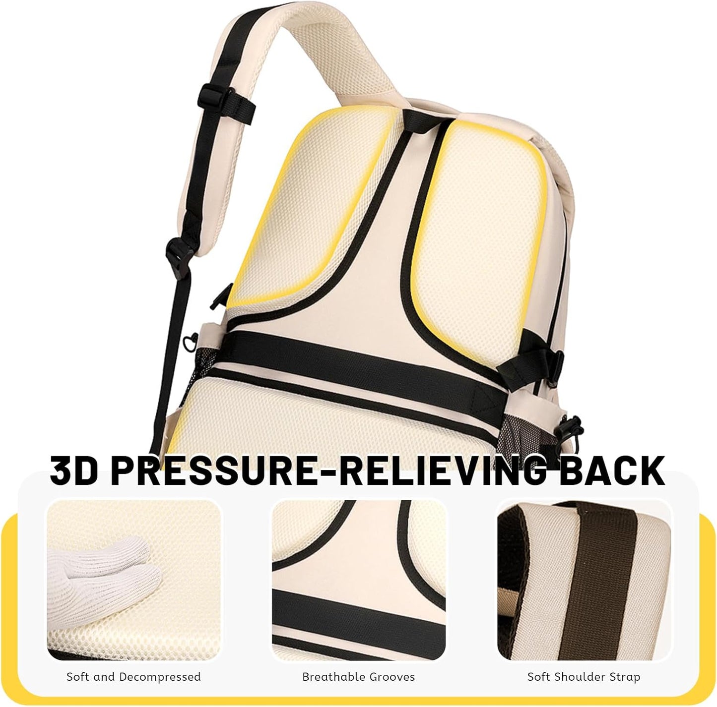 Lohol Multi-Pocket Backpack with 15.6 inch Laptop Compartment, Water Resistant Bookbag for School College and Travel (Beige)