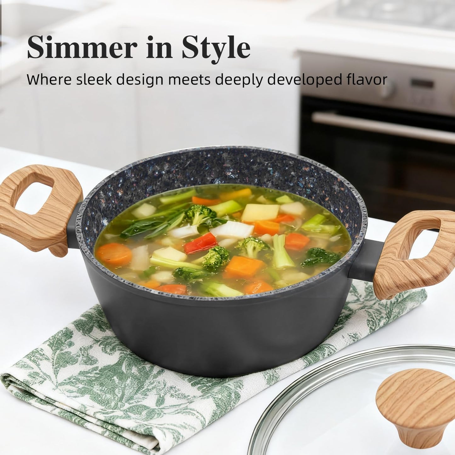 3-Piece Nonstick Pots and Pans Set with Lids, Includes 8.5 Inch Frying Pan 1.5Qt Saucepan and 2.2Qt Stock Pot, PFOA Free Dishwasher Safe Induction Compatible Family Cookware, Black