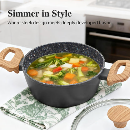 3-Piece Nonstick Pots and Pans Set with Lids, Includes 8.5 Inch Frying Pan 1.5Qt Saucepan and 2.2Qt Stock Pot, PFOA Free Dishwasher Safe Induction Compatible Family Cookware, Black