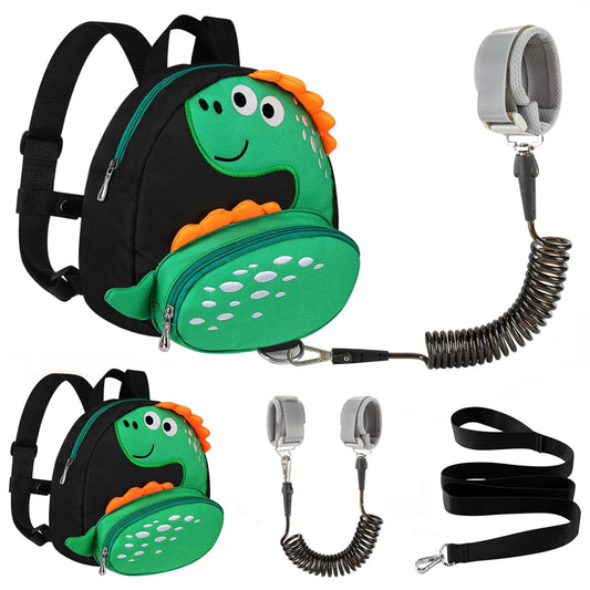 Accmor Toddler Harness Backpack Leash + Black Anti Lost Wrist Link, Cute Dinosaur Kids Backpack with Wristband Tether Strap, Mini Child Backpack Protection Leashes for Boys Girls Aged 1-3 Years