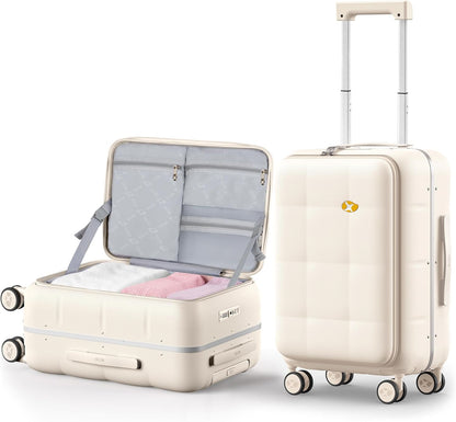 MGB 20 Inch Top Open Carry On Luggage 22x14x9 Airline Approved, Aluminum Frame Hard Shell Carry On Suitcase with Spinner Wheels,Travel Small Luggage for Women Men Gifts (Cream)