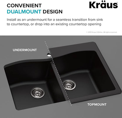 KRAUS Forteza 33-inch Drop in/Undermount 50/50 Double Bowl Granite Kitchen Sink - Image 7