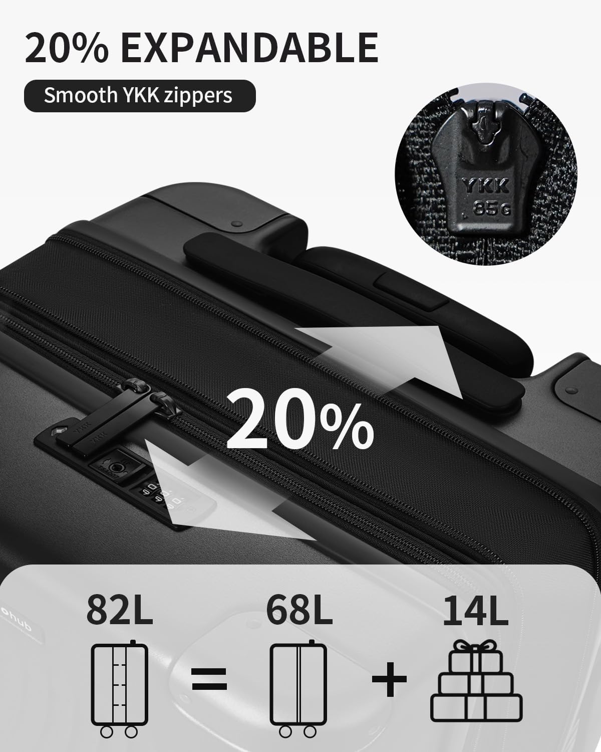 ECOHUB Hardside Expandable Carry On Luggage, Recycled PC 24" Rolling Luggage 26x16x11 Airline Approved with Spinner Wheels & TSA Lock, Lightweight Hardshell Travel Suitcase, 24inch Carry-on Black