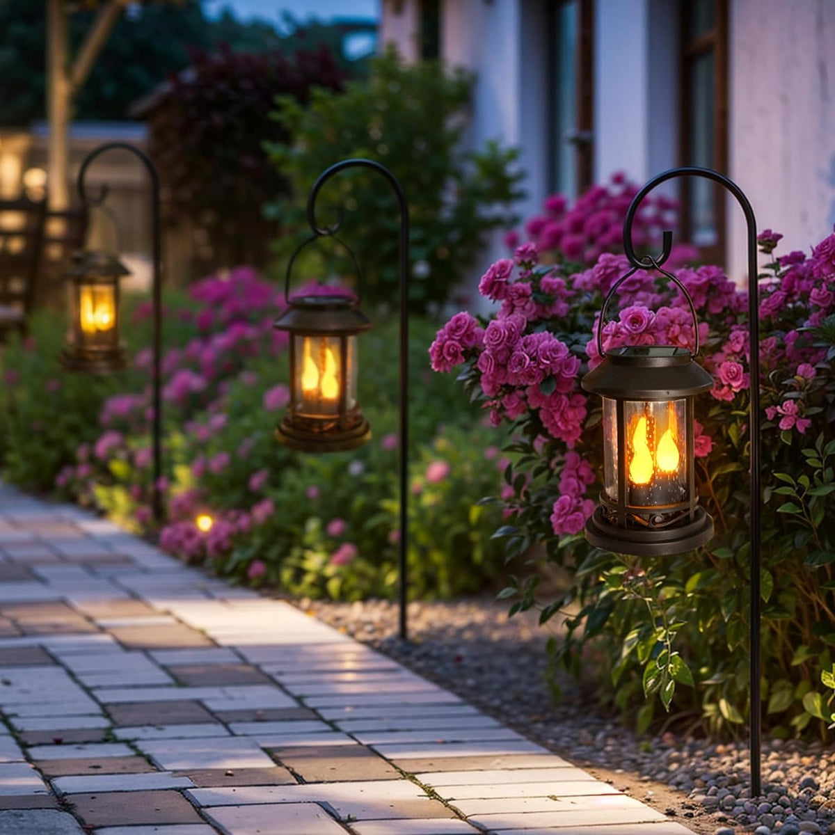 Beautyard Outdoor Solar Candles Lights Flickering Decorative Lantern Stake Lighting for Garden, Backyard, Lawn, Pathway, Patio Accessories and Decor ( Small 6 Pack , Black )…