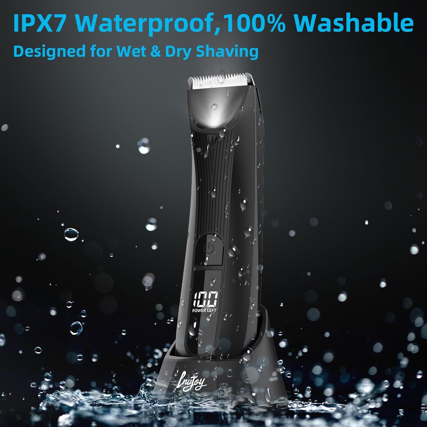 INVJOY Manscape Body Trimmer for Men, Waterproof Electric Razor/Shavers with Dual-Head for Facial, Pubic & Groin Hair Grooming, Ceramic & Foil Blades Hair Trimmer with LED - Birthday Gift for Him Dad