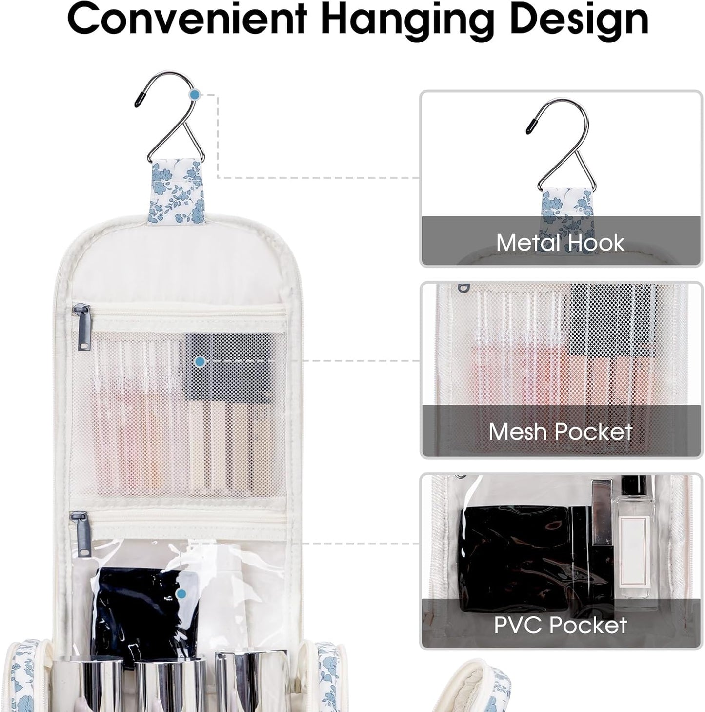 Narwey Hanging Toiletry Bag for Women Travel Makeup Bag Organizer Toiletries Bag for Cosmetics Essentials Accessories