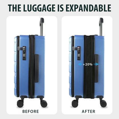 KROSER Carry On Luggage with Spinner Wheels & Built-in TSA Lock, Expandable Top Loading Hard Shell Suitcase Large Capacity Durable Rolling Luggage with USB Port, Carry-On 20-Inch, Light Blue