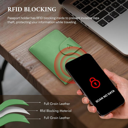 ALLIVE Rfid Passport Holder for Travel, Women, Rfid Passport Cover Wallet, Genuine Leather Passport Holder for Travel with AirTag Hidden, Airport Essentials, Travel Gifts (Avocado Green)