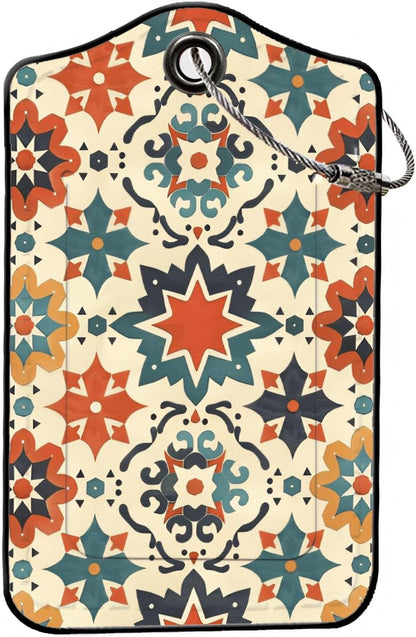 Luggage Tags for Suitcases, 2-Pack PU Leather for Cruise & Travel, Baggage ID Tags with Privacy Cover & Address Card, Durable Metal Ring, Kids Adults Travel Accessories, Vintage Tilework