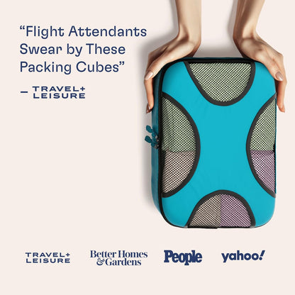 Shacke Premium 8 Packing Cubes Set - Lightweight Mesh Travel Luggage Organizers with Laundry Bag, 8-Piece Suitcase Storage System (Aqua Teal)