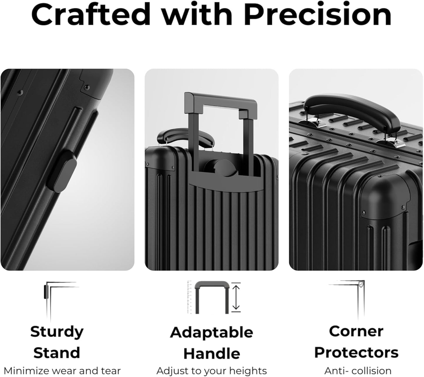 KARGO 29 Inch Check-In Luggage - Polycarbonate Hard Shell Suitcase with Aluminum Corners, Smooth-Rolling Wheels, Leather Handle, Aluminum Frame Luggage, Zipperless TSA Lock (Black, 29 Inch Check-In)