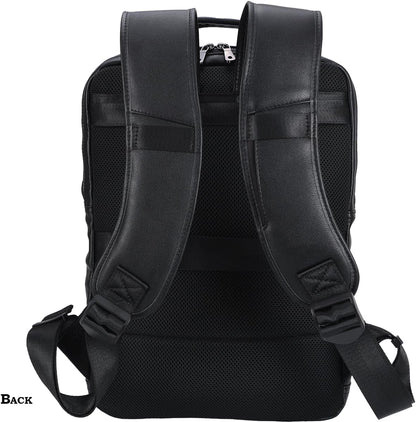 STAR VISTA Angelo 17.3" Premium Calfskin Leather Laptop Backpack for Men, Multi Pockets, Business Travel Bag, Casual Outdoor Rucksack, YKK Zippers, Black