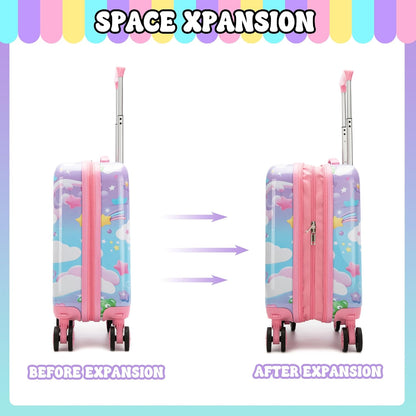 Kids Suitcase Set for Girls Hardside Luggage with Spinner Wheels 2 Piece 16inch Toddler Suitcase for Girls Travel Carry on Luggage Airline Approved