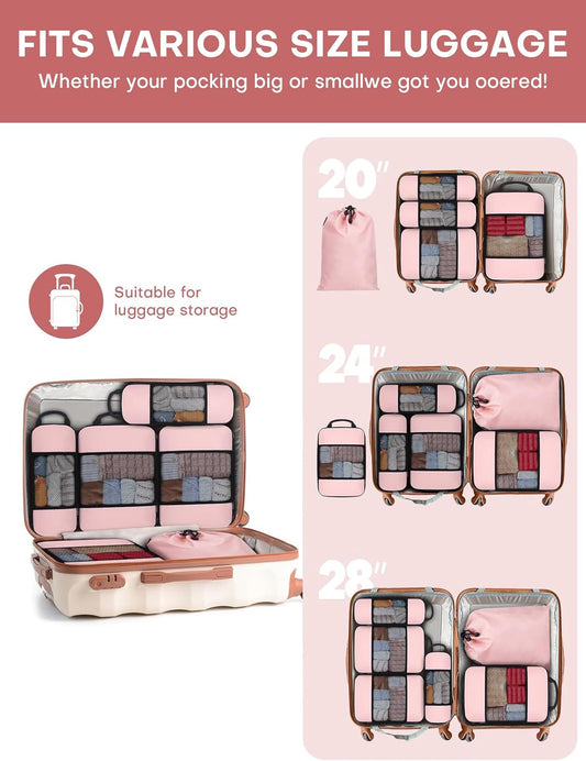 6 PCS Set Compression Packing Cubes for Travel, Lightweight Packing Organizer Bags Travel Essentials for Carry On, Suitcase, Home Closet - Pink