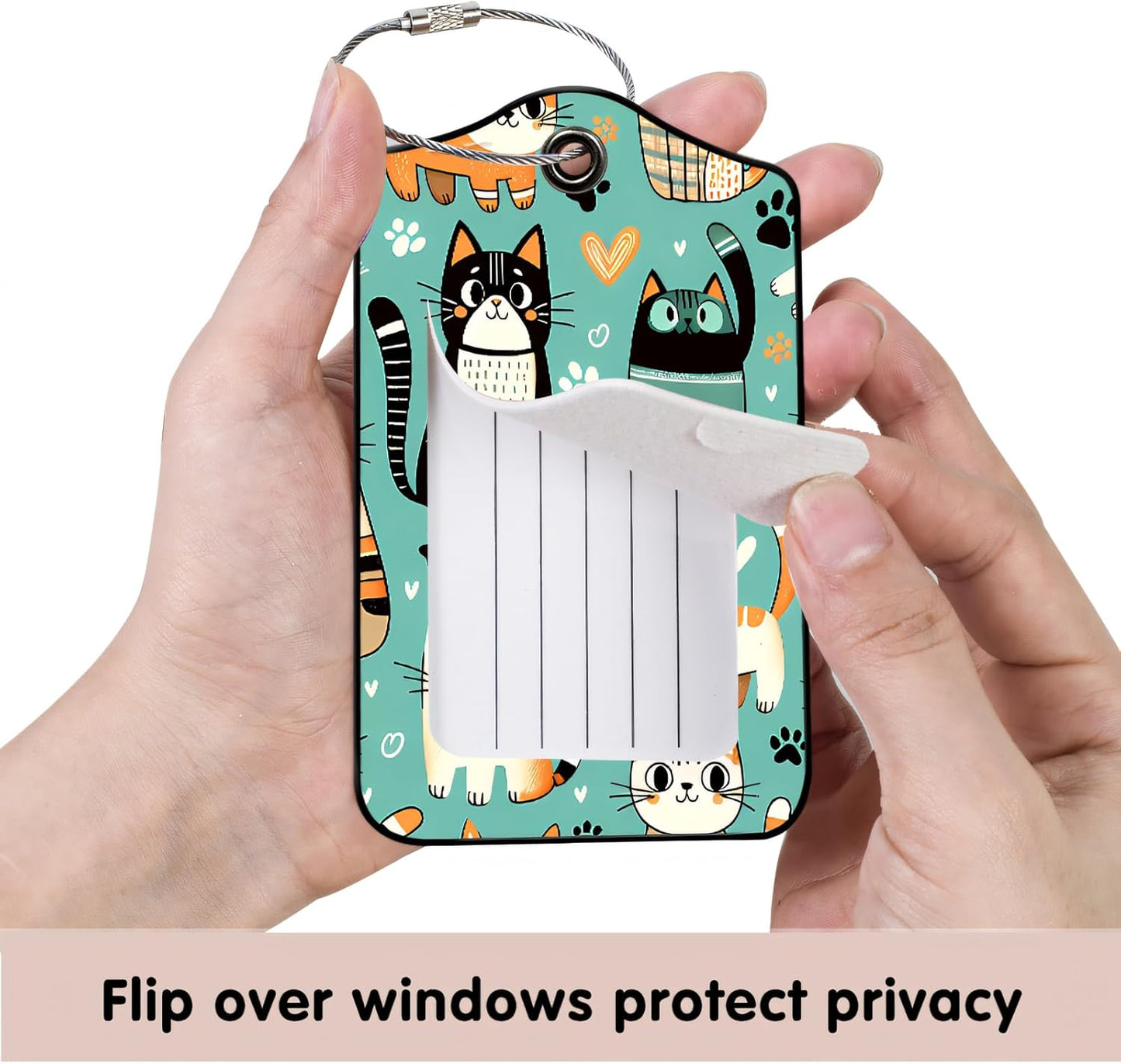 Luggage Tags for Suitcases, 2-Pack PU Leather for Cruise & Travel, Baggage ID Tags with Privacy Cover & Address Card, Durable Metal Ring, Kids Adults Travel Accessories, Cute Cat Print