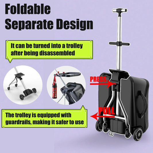 Children's Ride-On Suitcase, Ride on Suitcase for Kids, Kids Luggage Set, Fashion Travel Student Trolley Boarding Toy Box, 2-in-1 Case & Baby Stroller,Black