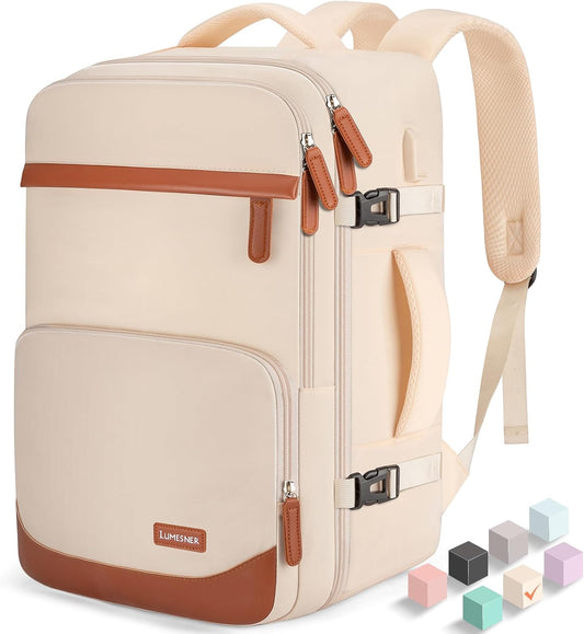 50L Travel Backpack with USB Charging Port, Water-Resistant Carry On Backpack for Men Women, Business Laptop Backpack for Trips & Commutes, Fits 18 Inch Laptop