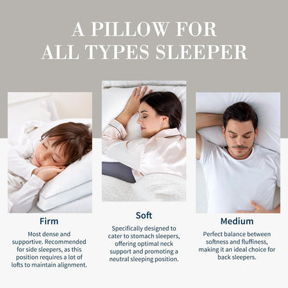 Globon Luxury Feather Down Pillow Standard Queen Size for Sleeping, Hotel Collection Fluffy Pillow, Low Soft Gusseted Bed Pillows, 18"X26", Pack of 2