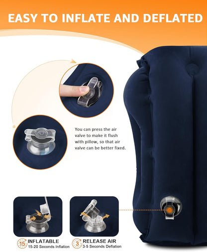 Sunany Travel Pillow, Inflatable Neck Pillow Used for Airplanes/Cars/Buses/Trains/Office Napping with Eye Mask/Earplugs (Blue)