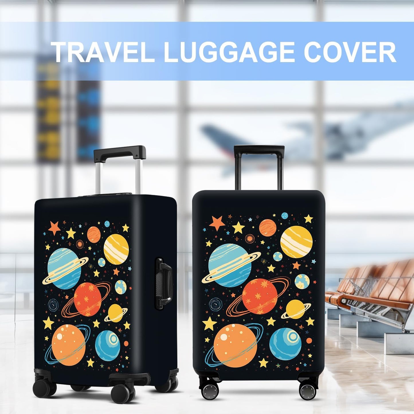 Planet Luggage Cover Washable Suitcase Protector Anti-Scratch,Stretchable Fit for 20-34Inch Luggage Durable Travel Bag Cover with Zipper Closure