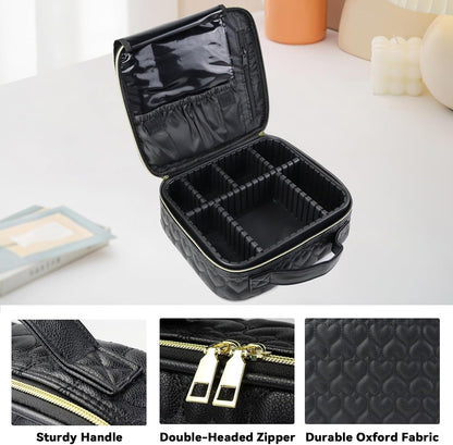 Travel Makeup Bag Makeup Cosmetic Train Case Organizer Portable Storage Bag with Adjustable Dividers for Cosmetics Makeup Brushes Toiletry Jewelry Heart Pattern