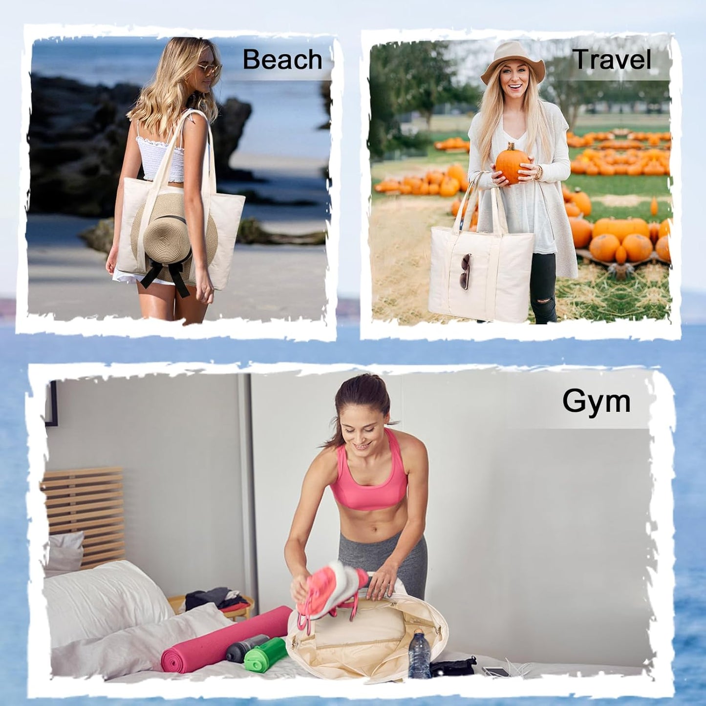 LEDAOU Beach Bags for Women, Beach Bags Waterproof Sandproof, Packable Beach Tote Bag with Zipper Travel Sports