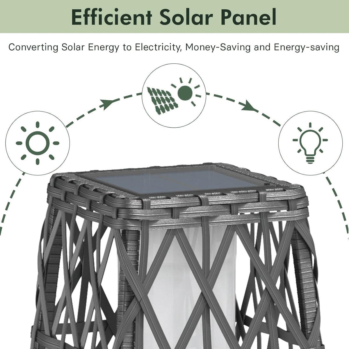 Grand patio Outdoor Solar Powered Wicker Floor Lamp Outdoor Weather-Resistant Deck Light for Garden Porch - Silver Gray, Large Cindy