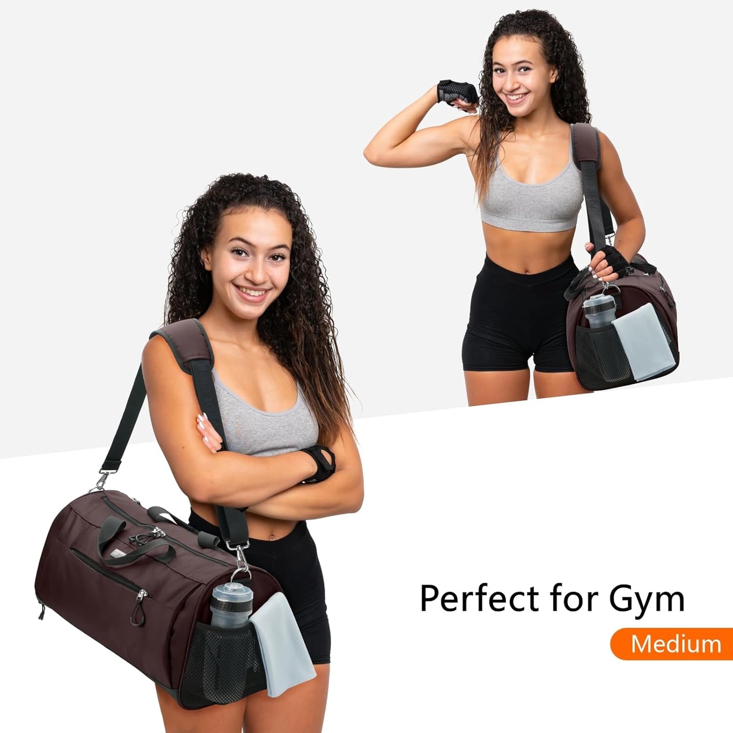 TOPDesign Gym Bag for Women & Men, Unisex Duffel Bag with Shoe Compartment & Wet Pocket for Travel Sports Gym (M Brown)