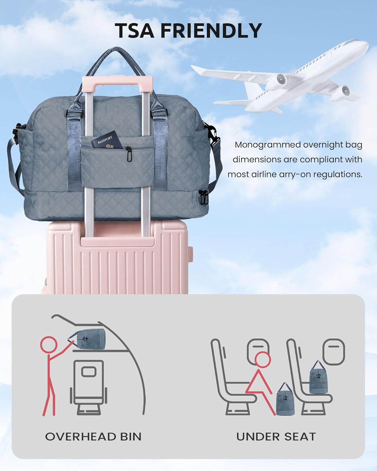 Birthday Gifts for Women - Initial Personalized Duffle Bag with Shoe Compartment - Teens Weekender & Overnight Travel Bag (Letter C)