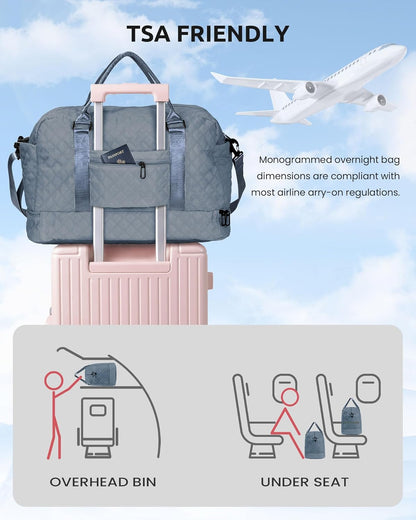 Birthday Gifts for Women - Initial Personalized Duffle Bag with Shoe Compartment - Teens Weekender & Overnight Travel Bag (Letter C)