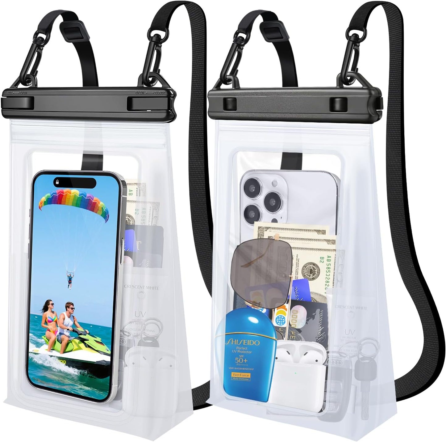 2 Pack Large Waterproof Phone Pouch Floating, Waterproof Phone Case for iPhone 16 15 14 13 Pro Max Galaxy S25 S24 All Devices, IPX8 Double Sealing, Water Proof Bag for Beach Water Park