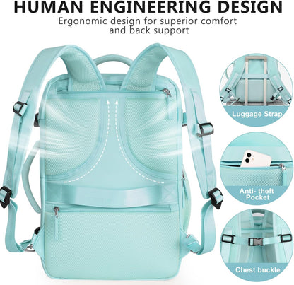 Travel Backpack for Women, Large Carry On Backpack for Travel, Waterproof Backpack Personal Item, Backpack for Women, laptop backpack 17.3 inch, College Bag Casual Daypack, Mint Green