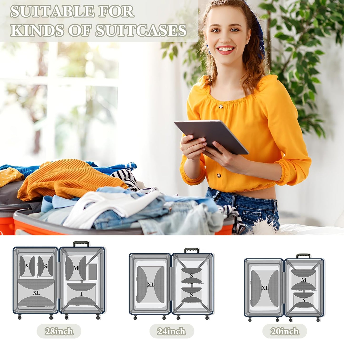 8 Set Compression Packing Cubes for Travel, Packing Cubes Compression Travel Accessories Expandable Packing Organizers for Carry on Luggage Suitcase (Gray)