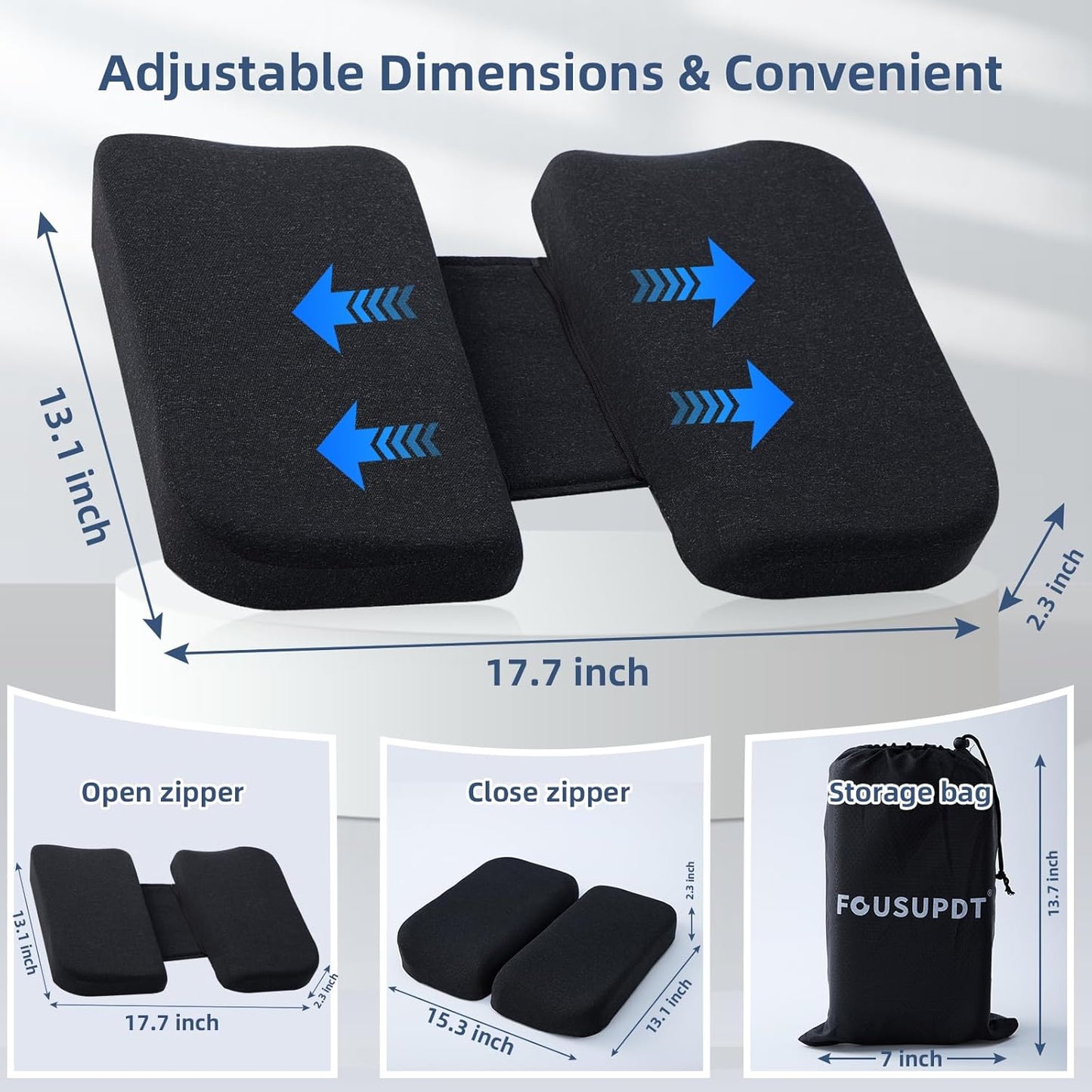 Adjustable Seat Cushion, Memory Foam Seat Cushion for Office Chair, Car Seat Cushion, Foldable Travel Cushion for Tailbone Pain, Sciatica Pain Relief, Lifting Cushion for Sitting, Resting, Traveling