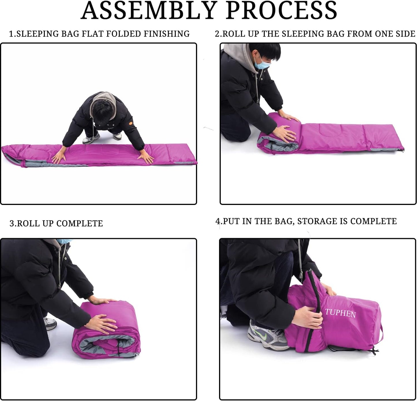 tuphen- Sleeping Bags for Adults Kids Boys Girls Backpacking Hiking Camping Microfiber Liner, Cold Warm Weather 4 Seasons Indoor Outdoor Use, Lightweight & Waterproof