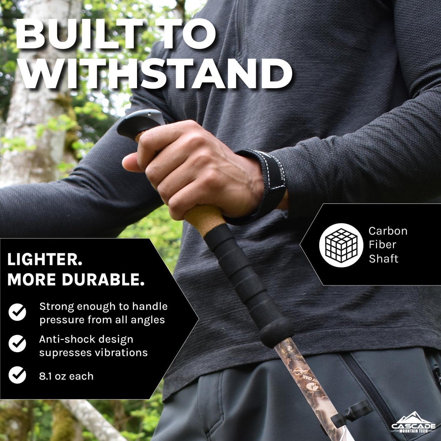 Cascade Mountain Tech Trekking Poles - Carbon Fiber Walking or Hiking Sticks with Quick Adjustable Locks