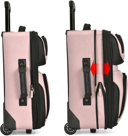 U.S. Traveler Lightweight Rolling 20" Carry On Luggage Softside Suitcase, Pink, 2 Wheel Single
